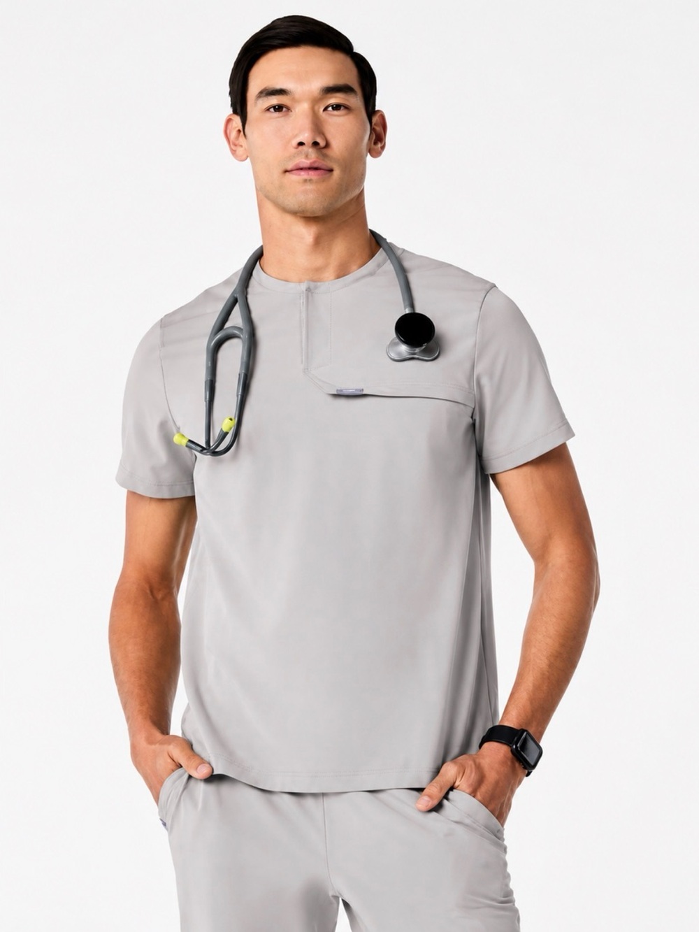 FIGS Men’s Corfield Henley Scrub Top in Slate Color (NWT)
